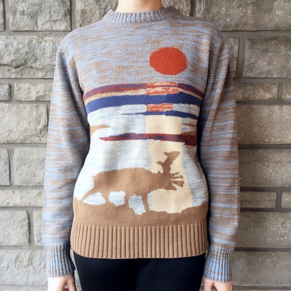 Vintage 'Caribou at Sunset' Southwest Pullover Sweater - Picture 1 of 4